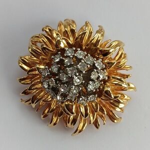 Vintage Erwin Pearl Signed 3D Large Rhinestone Flower Brooch